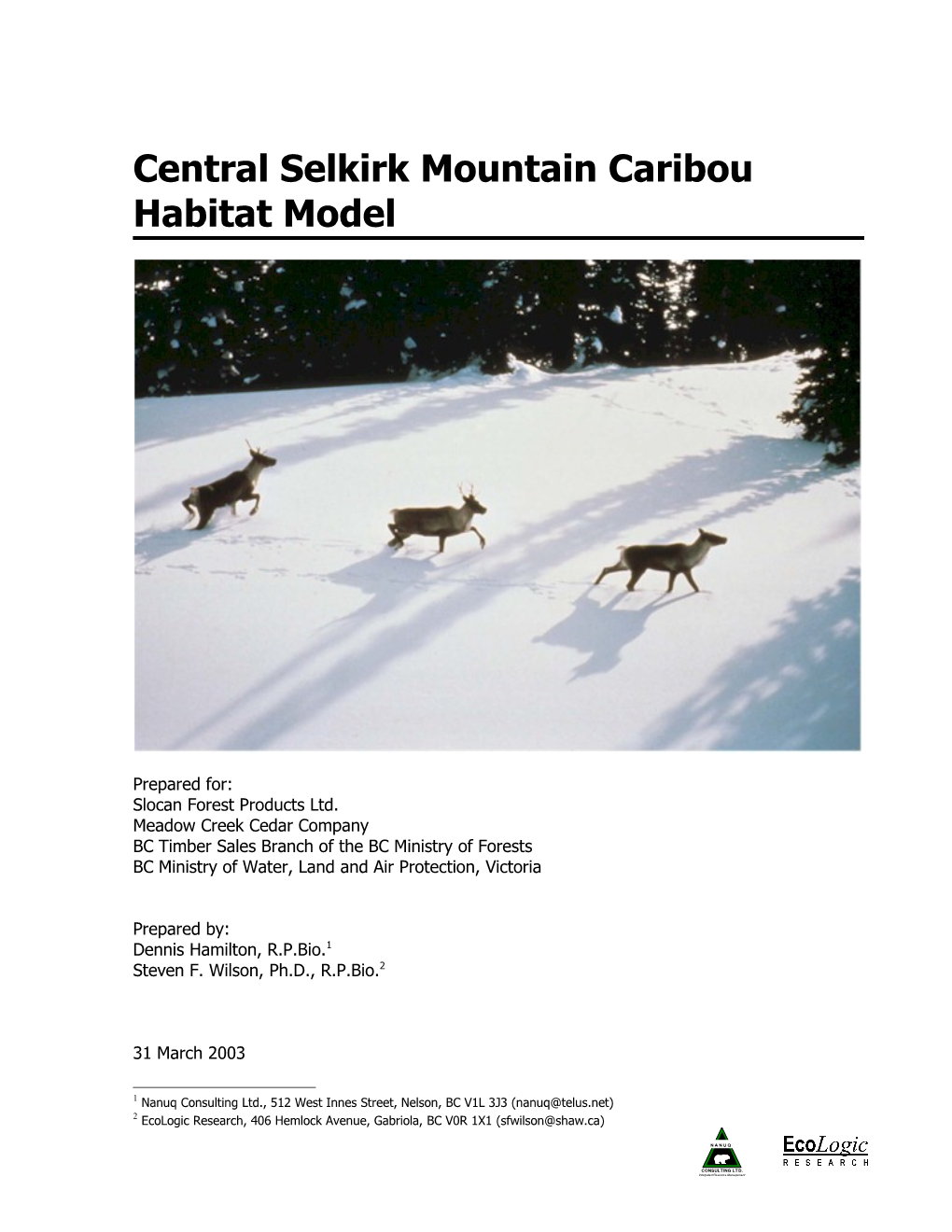 Central Selkirk Mountain Caribou Habitat Model