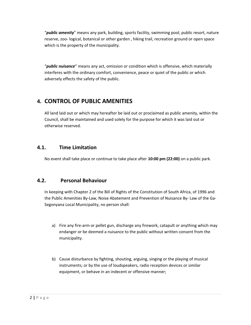 Draft Policy on the Use of Public Amenities