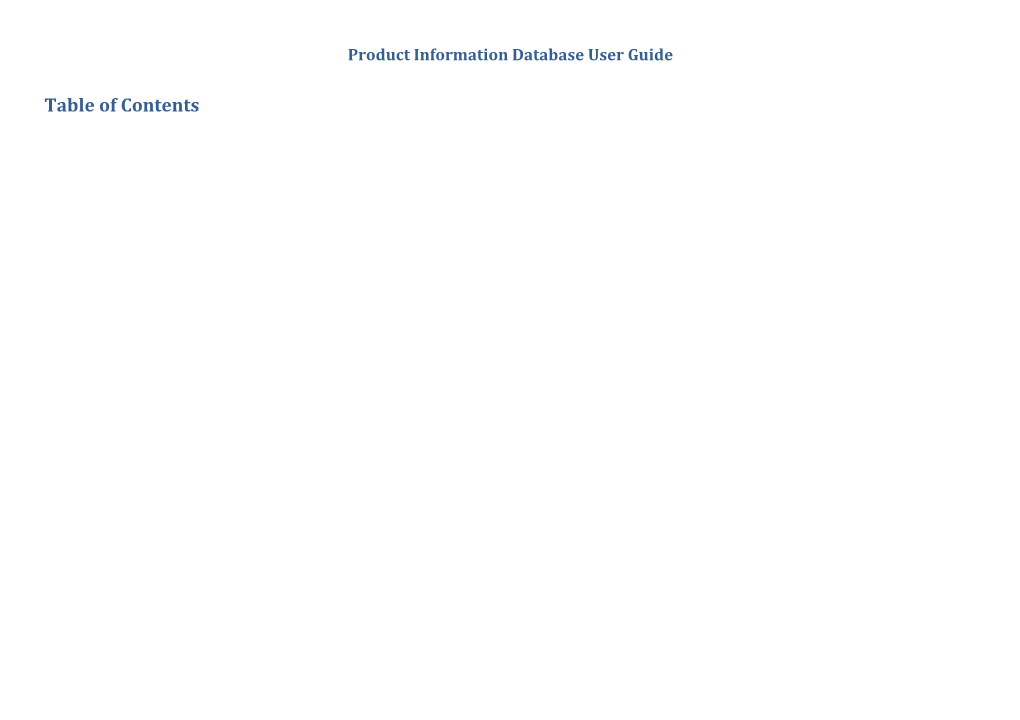 Product Information Database User Guide