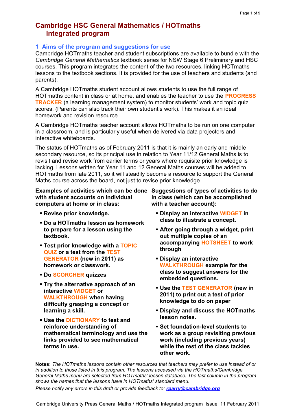 Cambridge HSC General Mathematics / Hotmaths Integrated Program