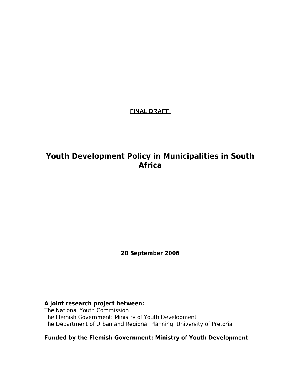 Research Into the Institutionalisation of Youth Development in South African Municipalities