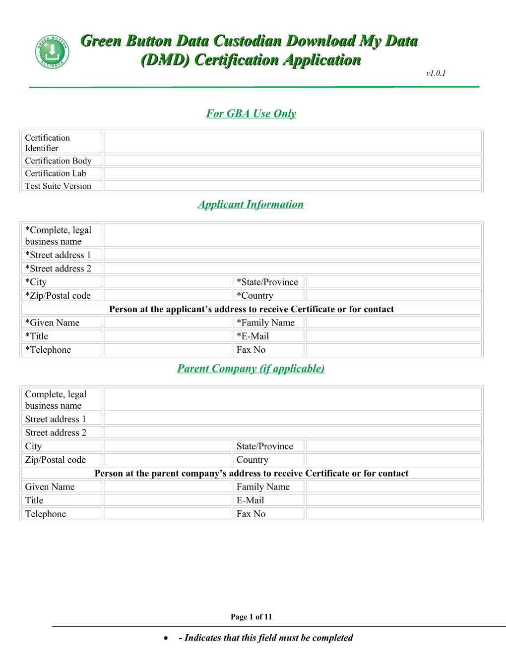 Green Button Data Custodian Downloadt My Data (DMD) Certification Application 1.0.1