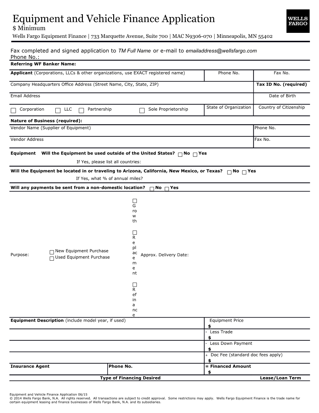 Equipment and Vehicle Finance Application 06/15