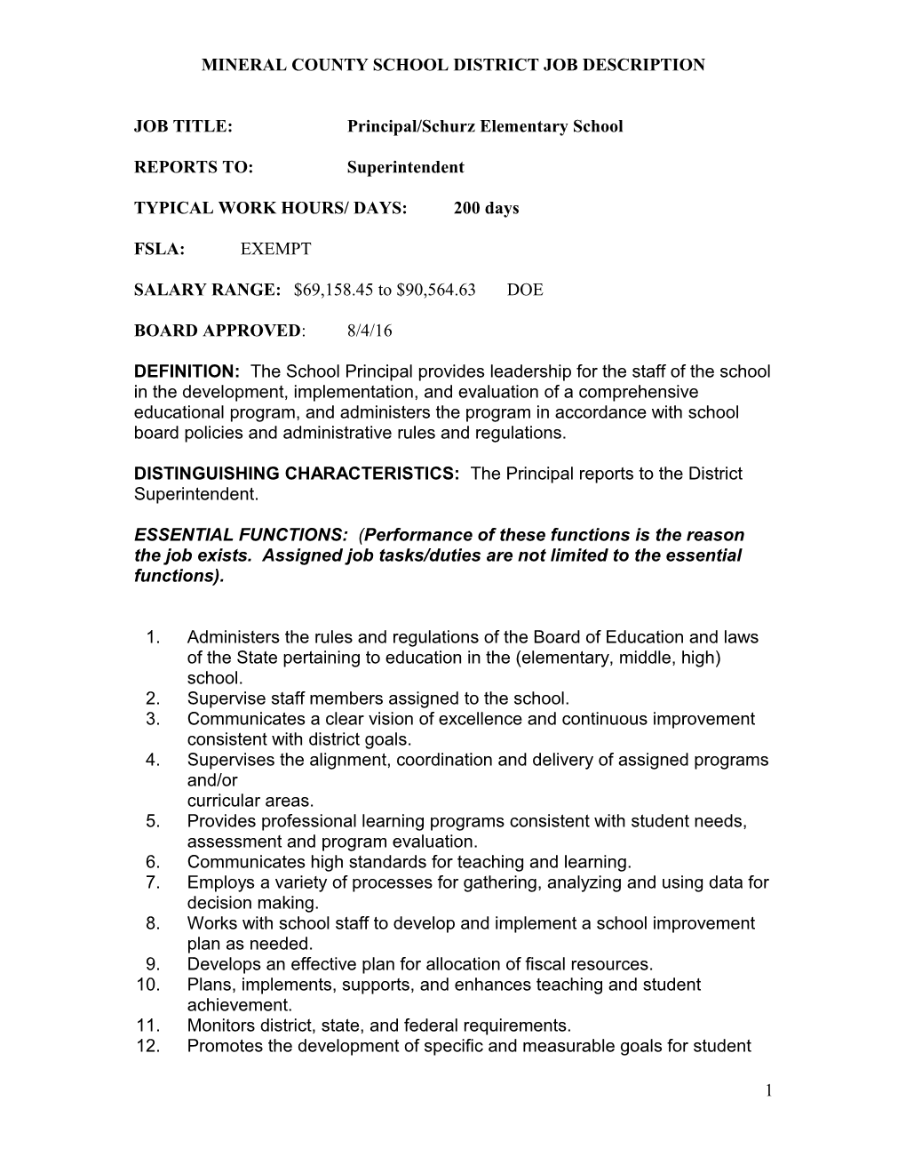 Mineral Countyschool District Job Description