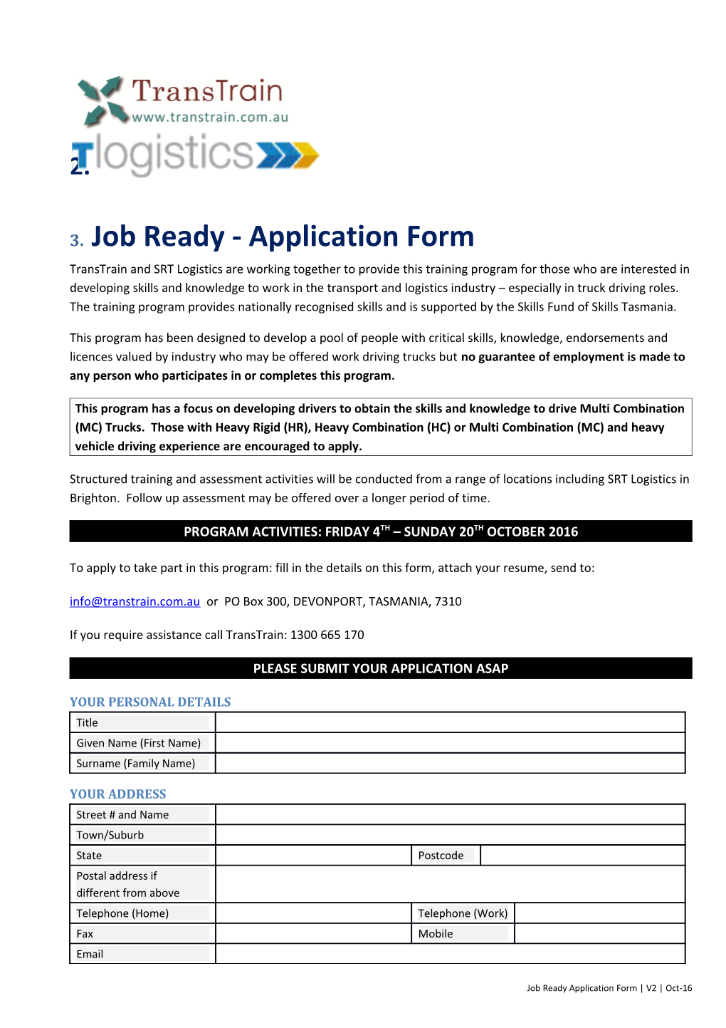 Job Ready - Application Form