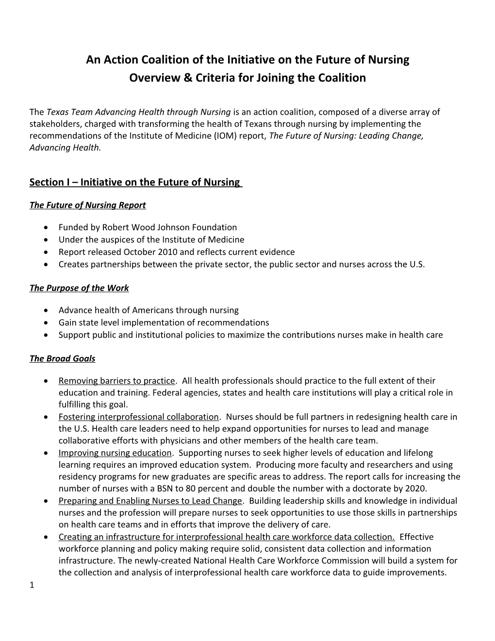 An Action Coalition of the Initiative on the Future of Nursing