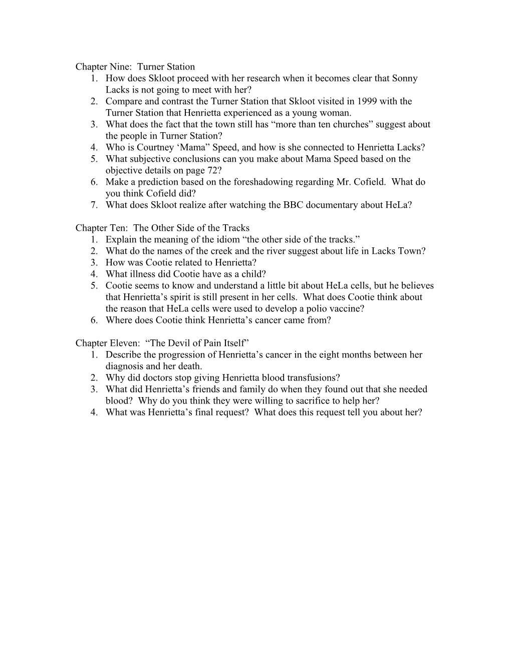 Guided Reading and Discussion Question for Hela Chapters 6 Through 11