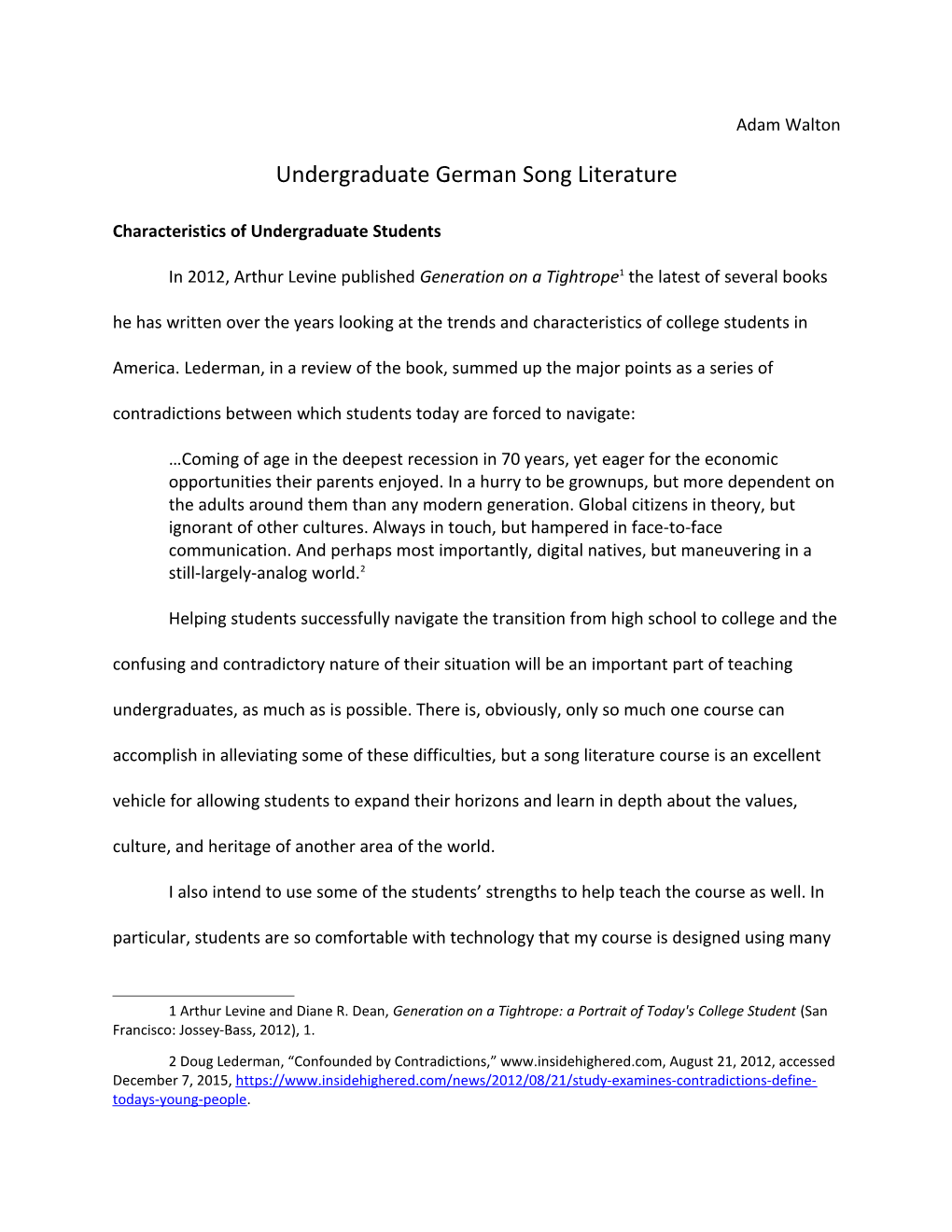 Undergraduate German Song Literature