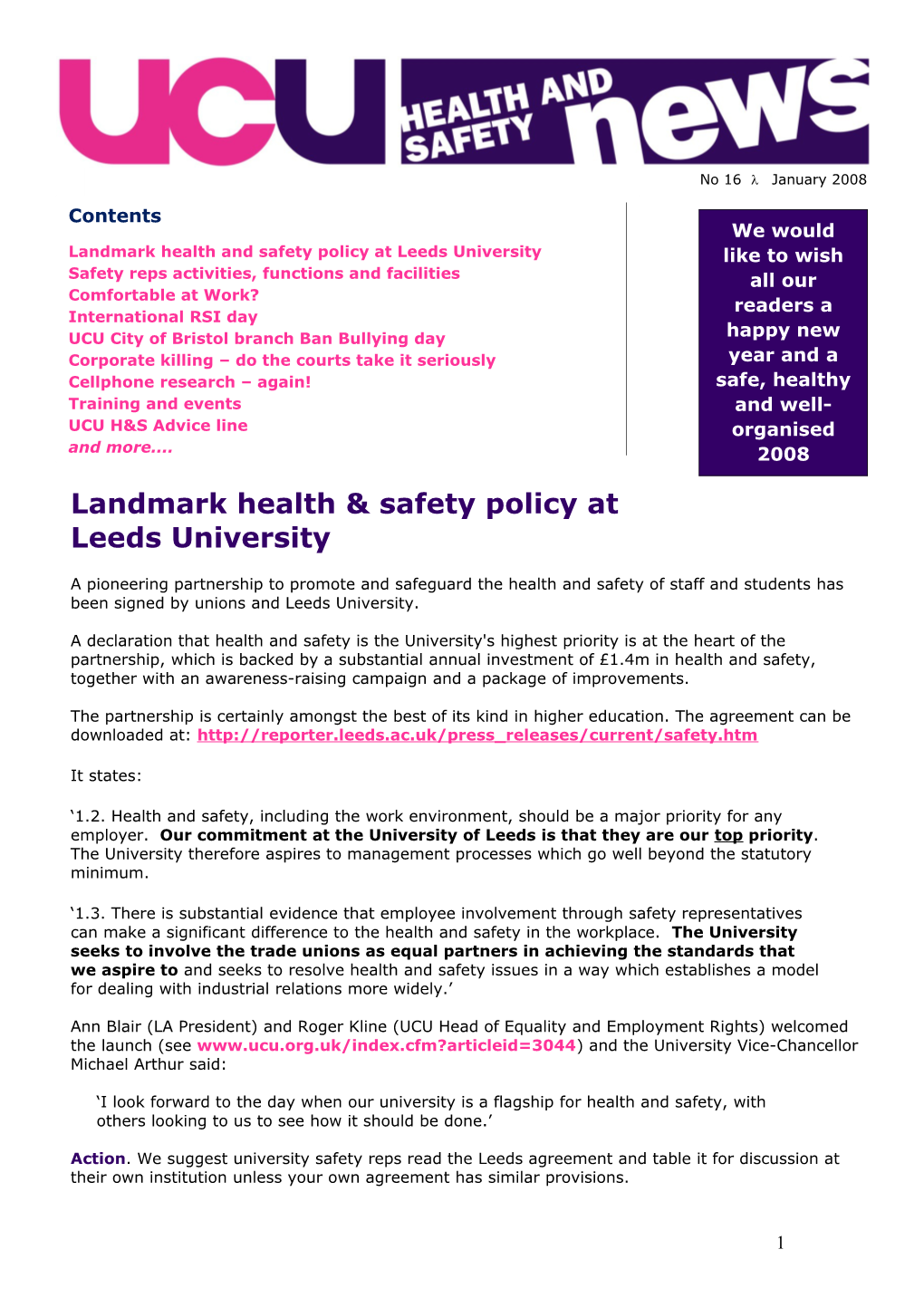 Landmark Health & Safety Policy at Leedsuniversity
