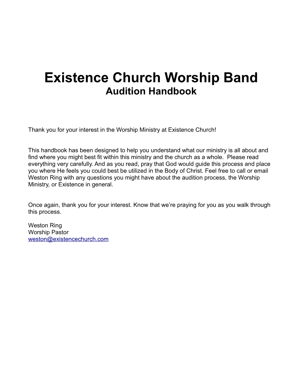 Existence Church Worship Band