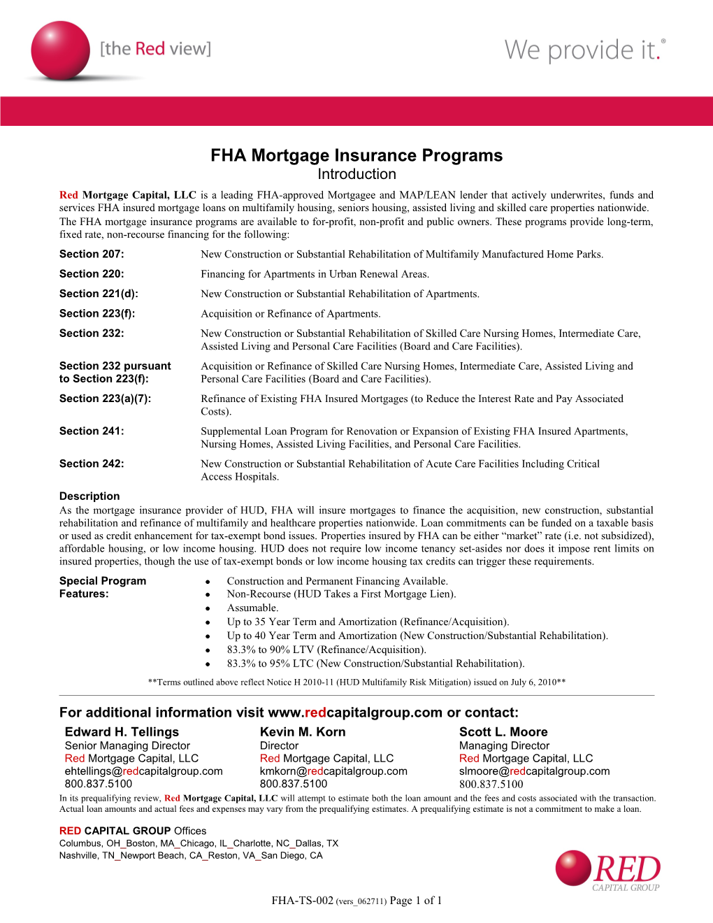 FHA Mortgage Insurance Programs