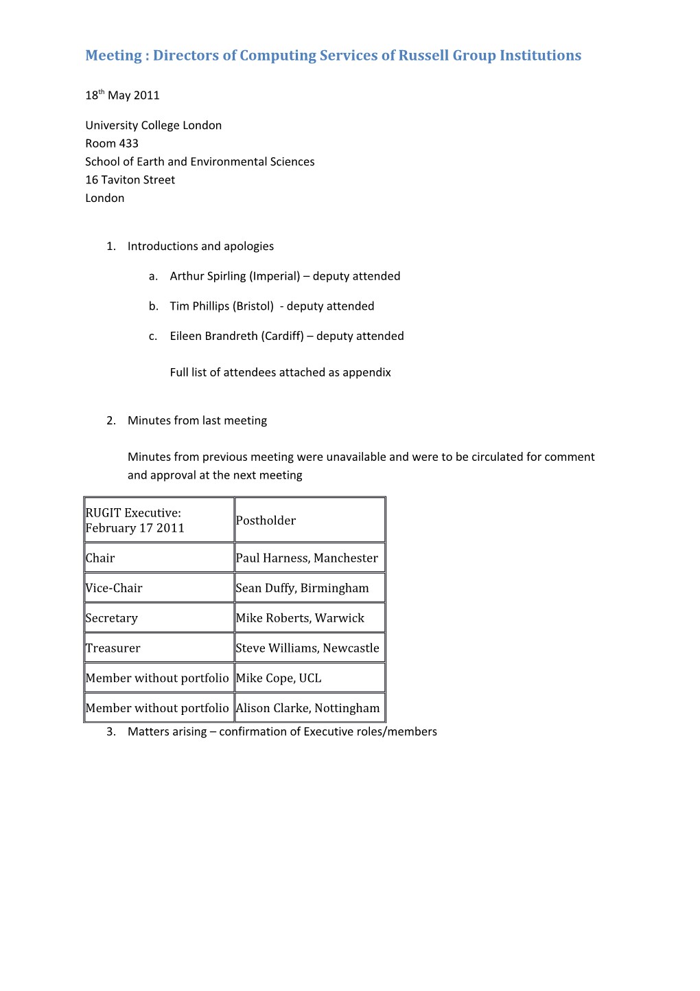 Meeting : Directors of Computing Services of Russell Group Institutions