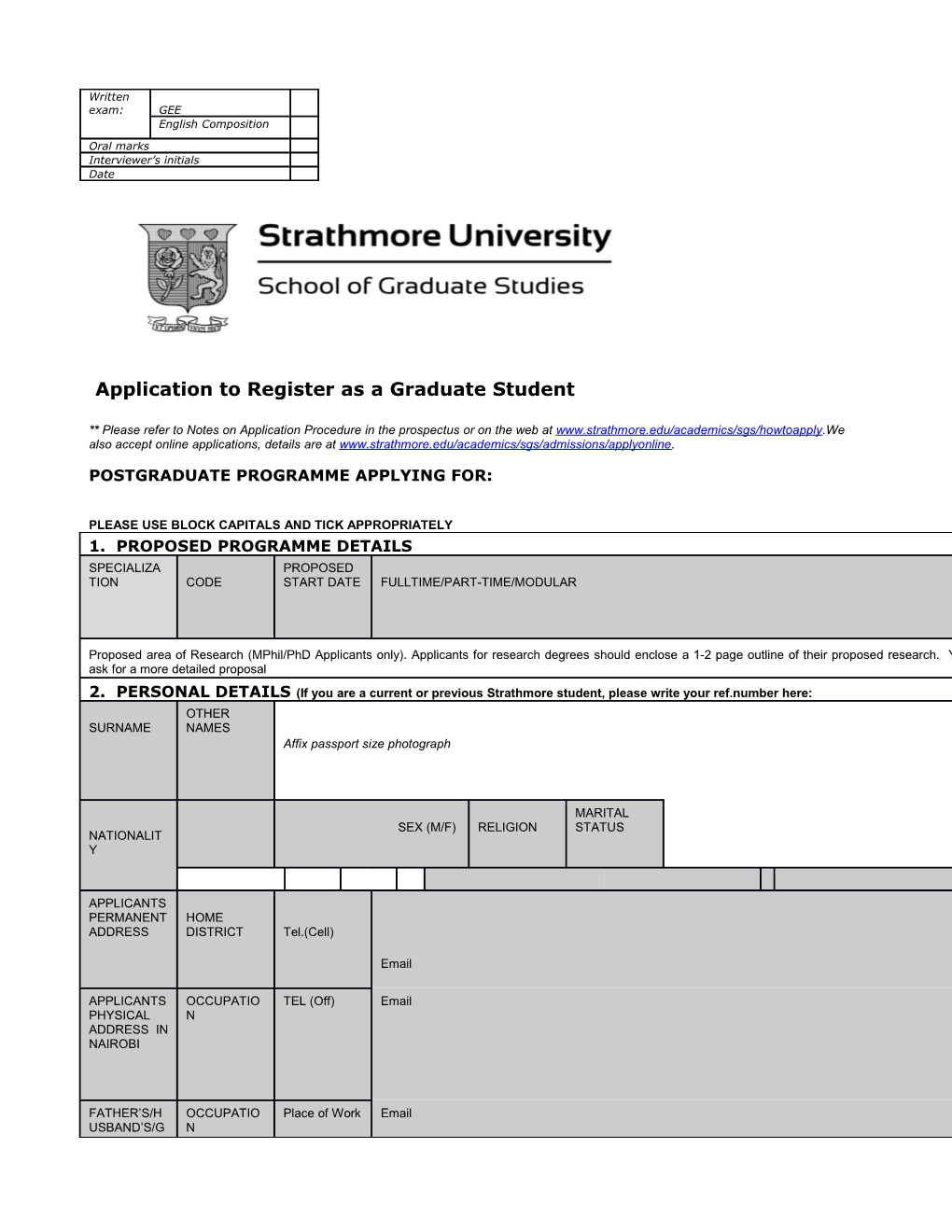 Application to Register As a Graduate Student