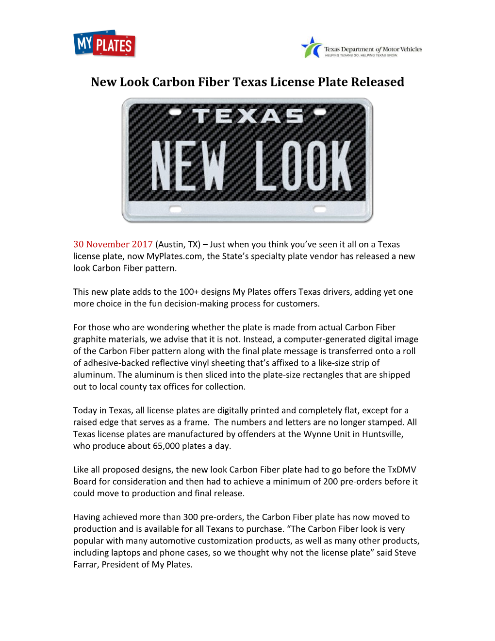 New Look Carbon Fiber Texas License Plate Released