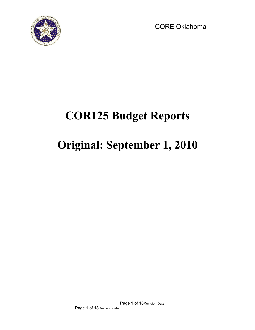 COR125 Budget Reports