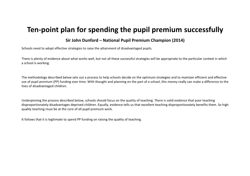 Ten-Point Plan for Spending the Pupil Premium Successfully