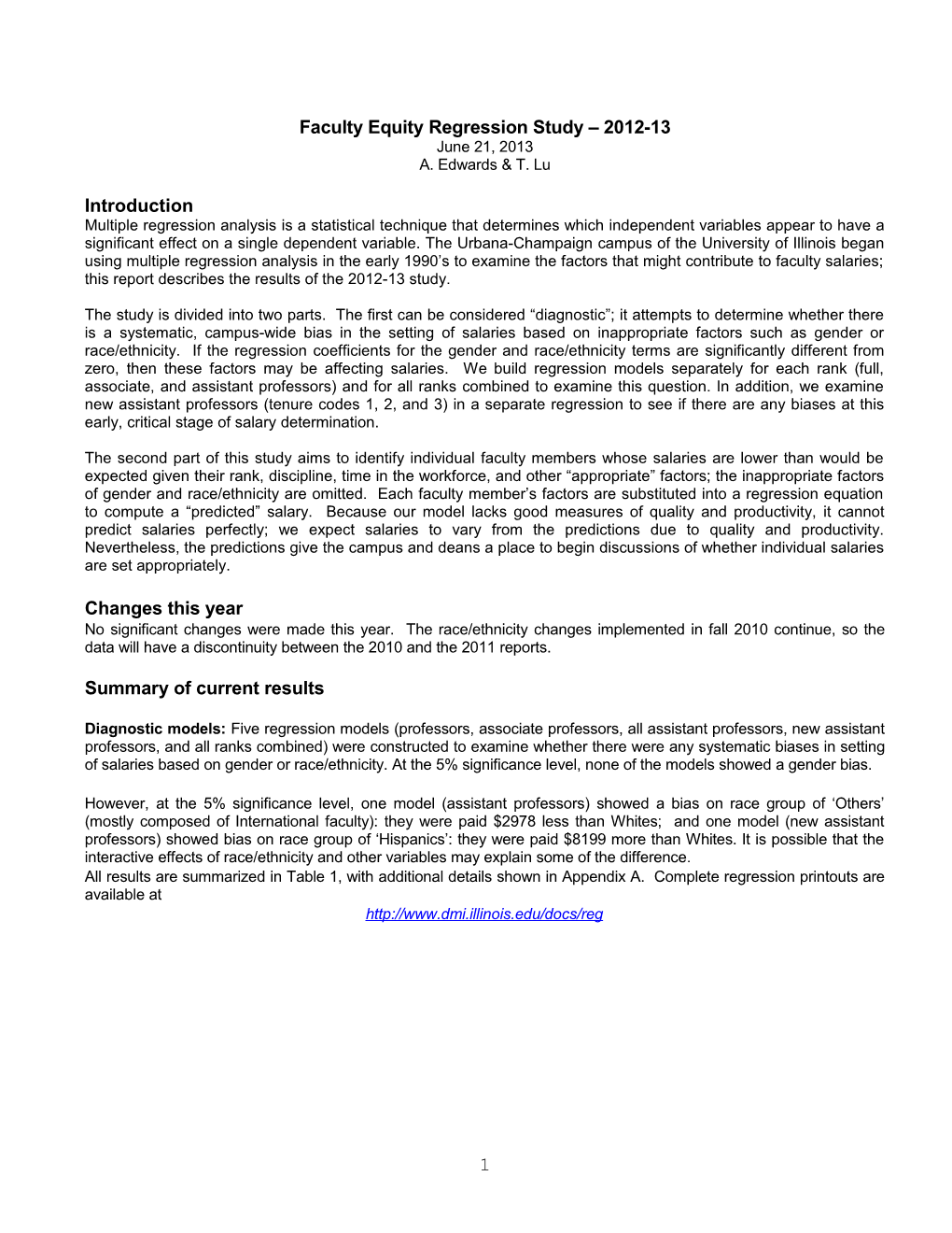 Faculty Equity Regression Study 2012-13