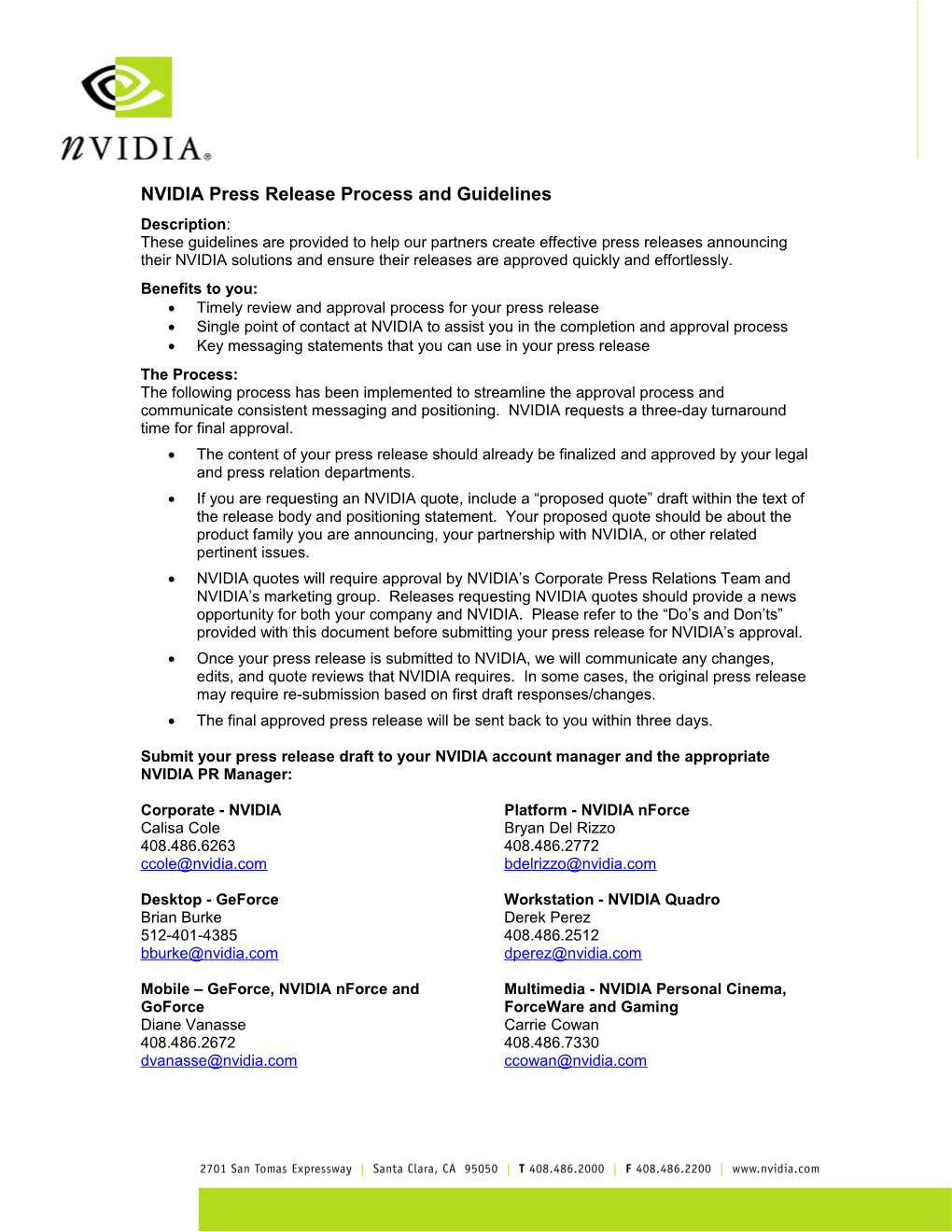 NVIDIA Press Release Process and Guidelines