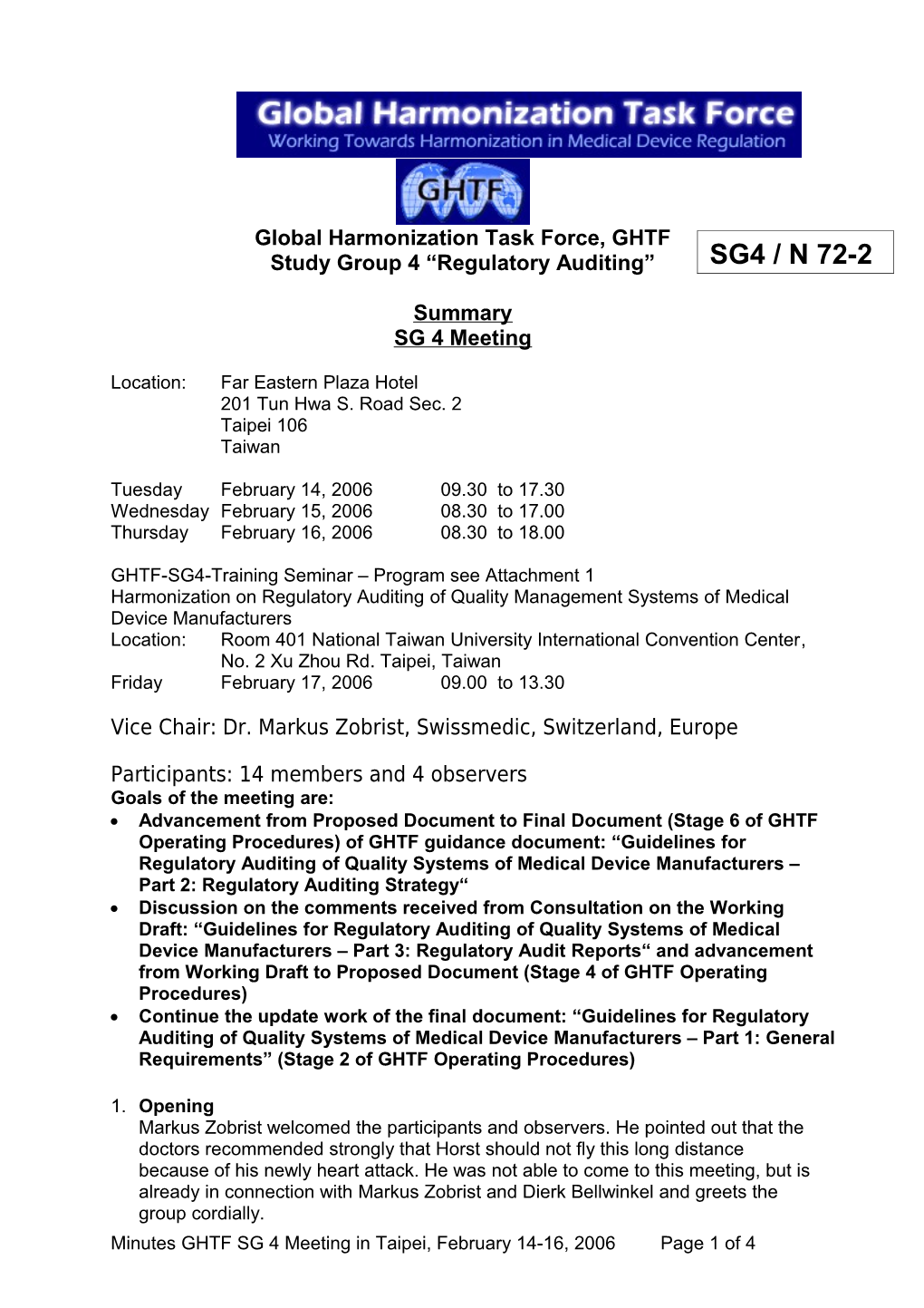 GHTF SG4 - Regulatory Auditing - Meeting Minutes - February 2006