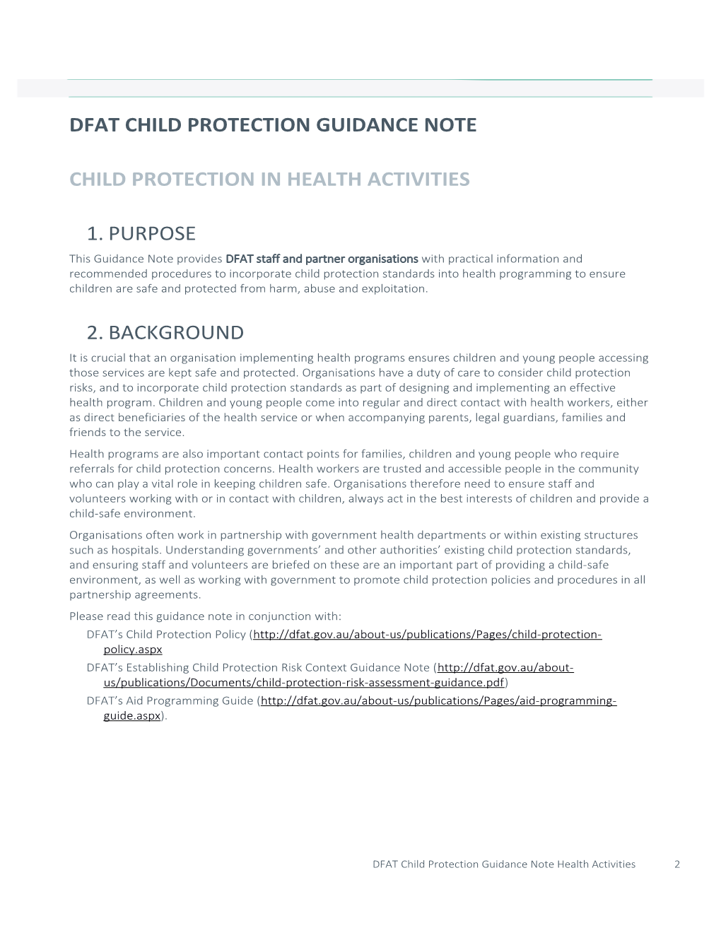 DFAT Child Protection Guidance Note Health Activities