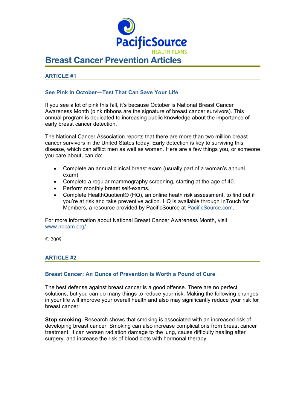 Breast Cancer Prevention (Three Articles)