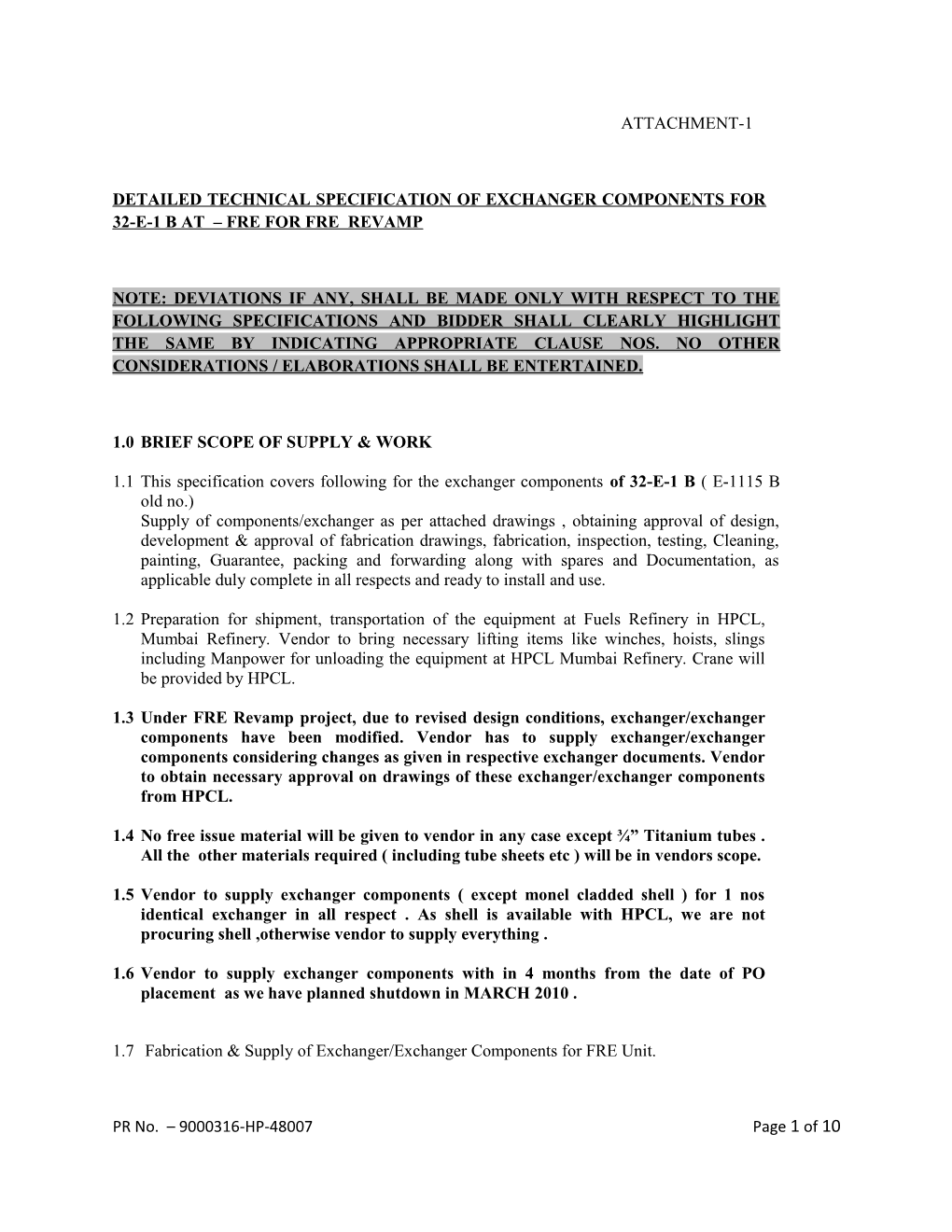 Detailed Technical Specification of Exchanger Components for 32-E-1 B at Fre for Fre Revamp