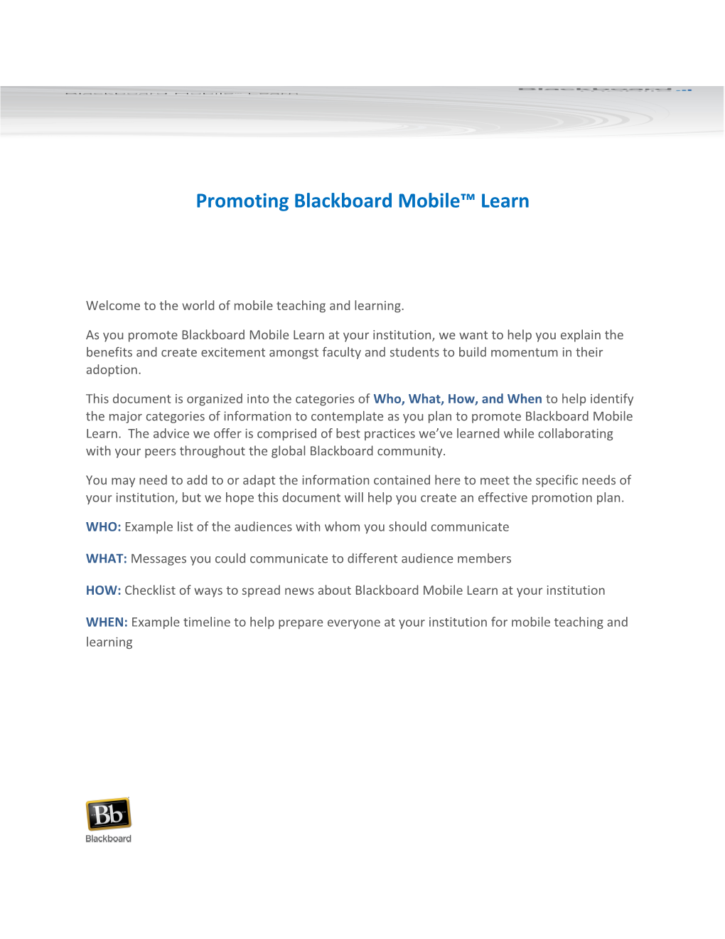 Promoting Blackboard Mobile Learn