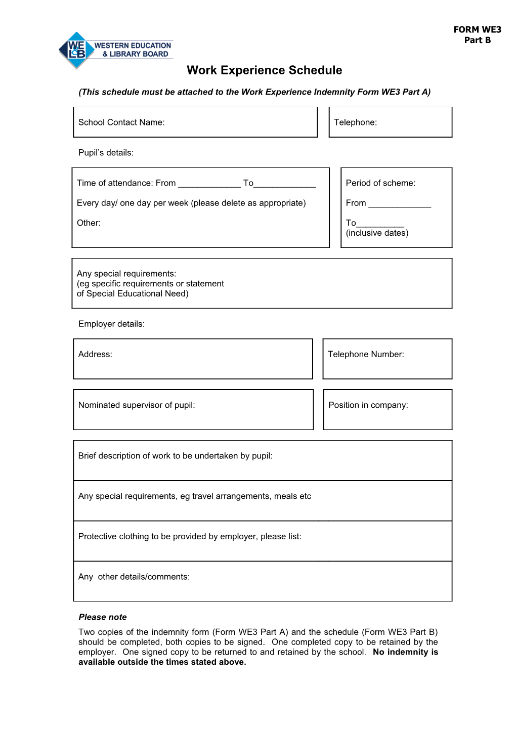 Work Experience Registration Form