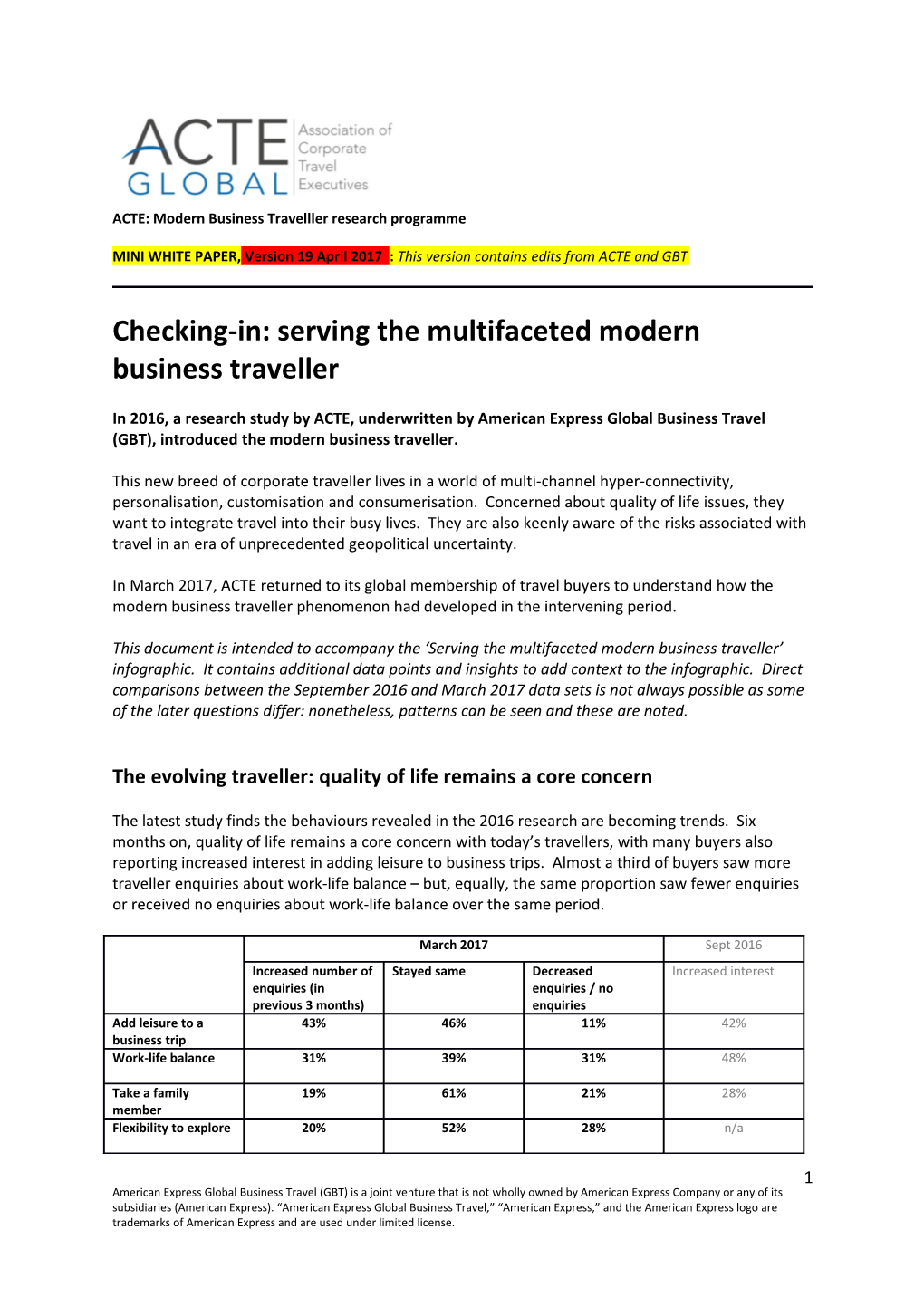 ACTE: Modern Business Travelller Research Programme
