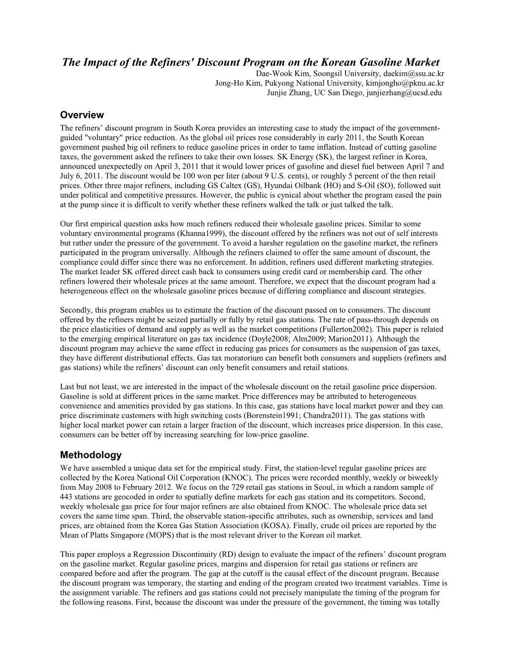 The Impact of the Refiners' Discount Program on the Korean Gasoline Market