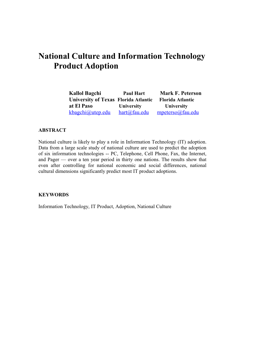 National Culture and Information Technology Product Adoption