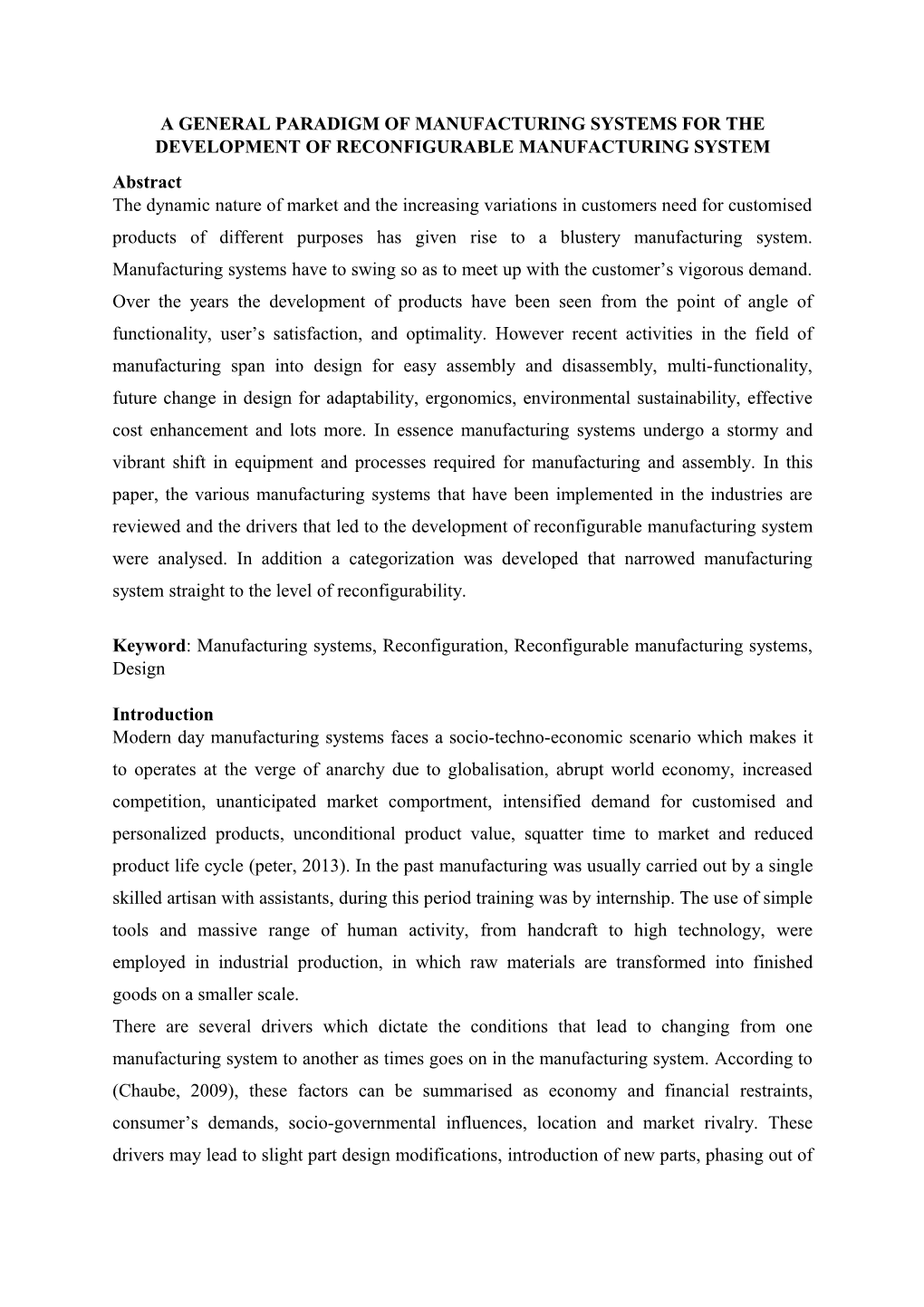 A General Paradigm of Manufacturing Systems for the Development of Reconfigurable Manufacturing