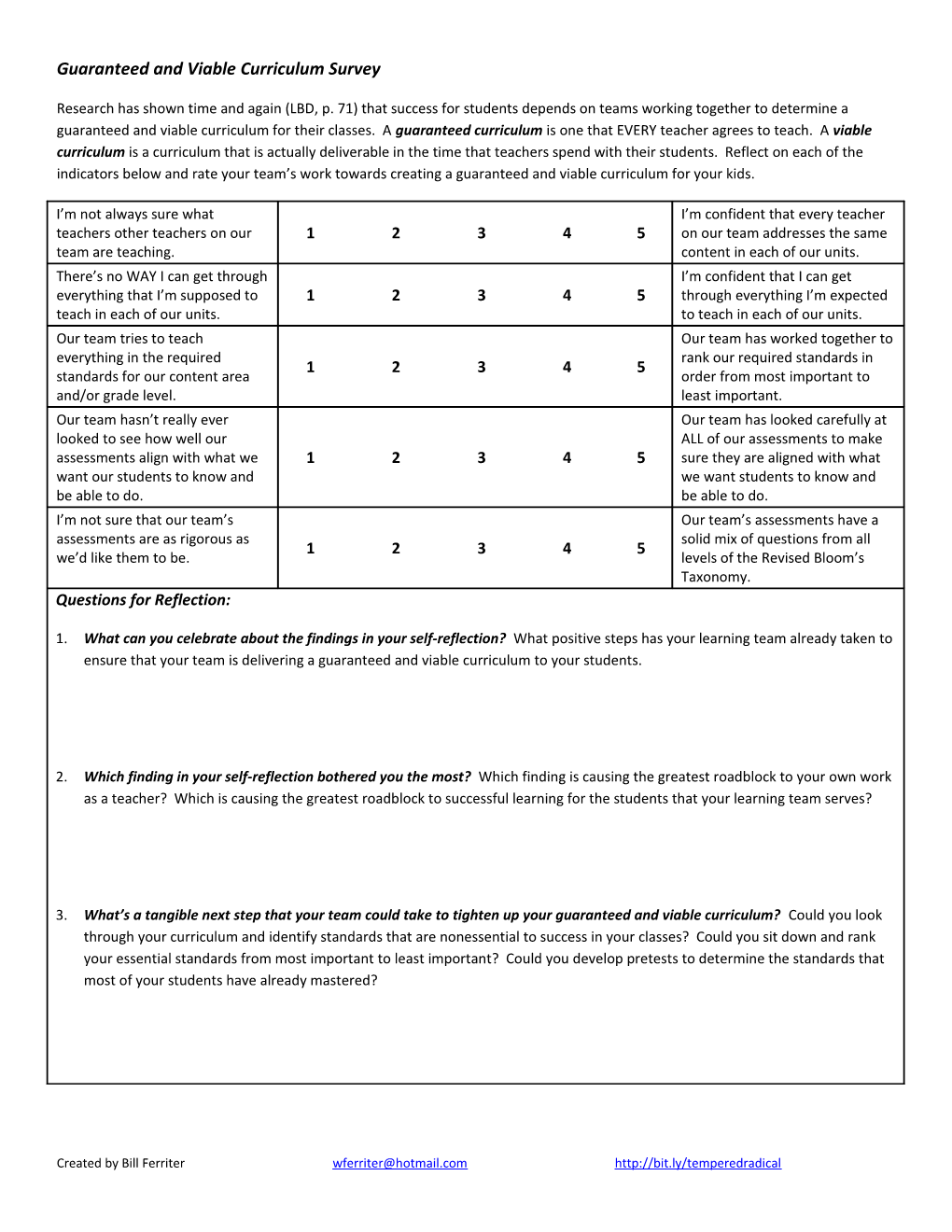 Guaranteed and Viable Curriculum Survey