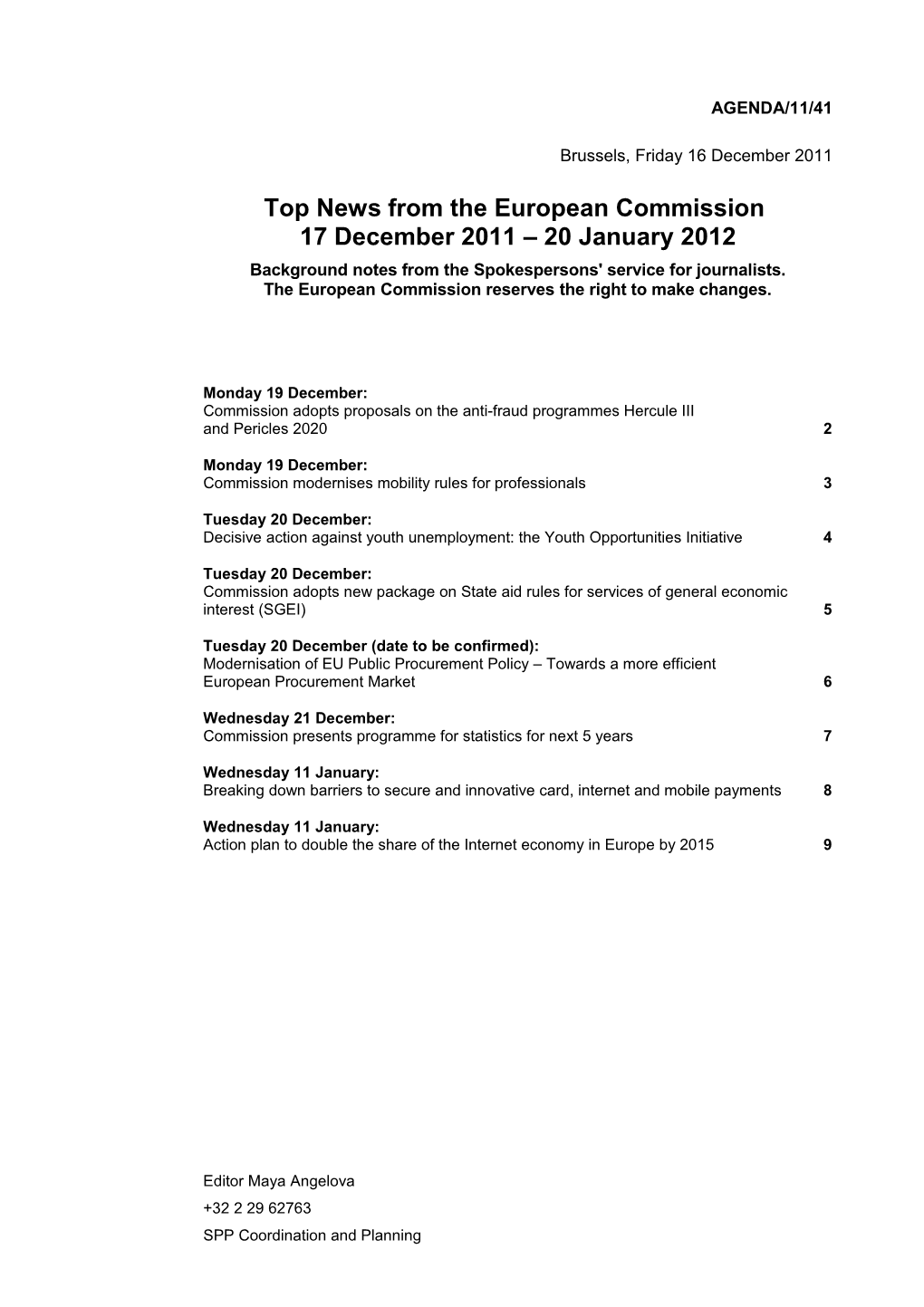 Top News from the European Commission 17December2011 20January2012