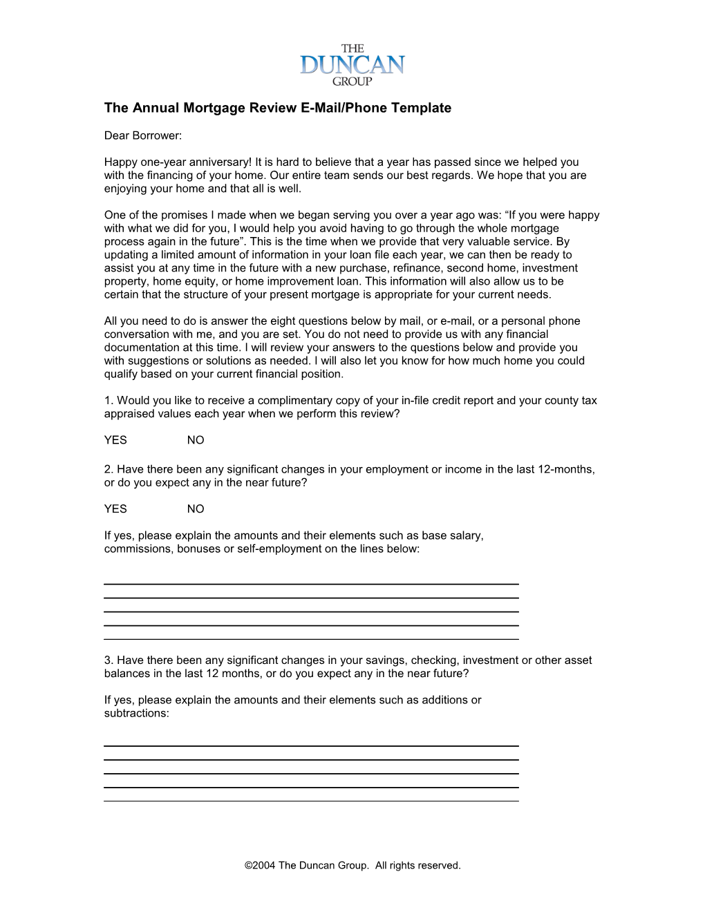 The Annual Mortgage Review E-Mail/Phone Template
