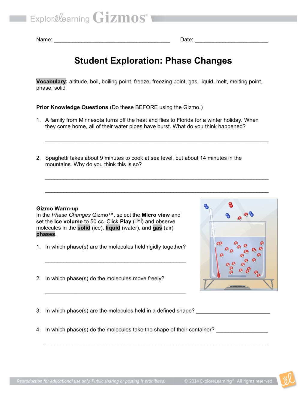 Student Exploration: Phase Changes