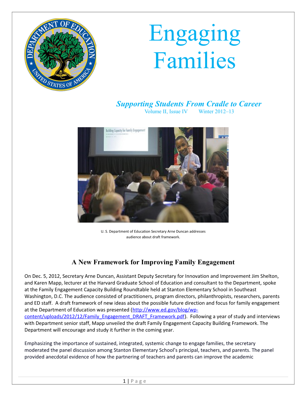 Engaging Families Newsletter: Volume II, Issue IV Winter 2012 13 February 2013 (MS Word)