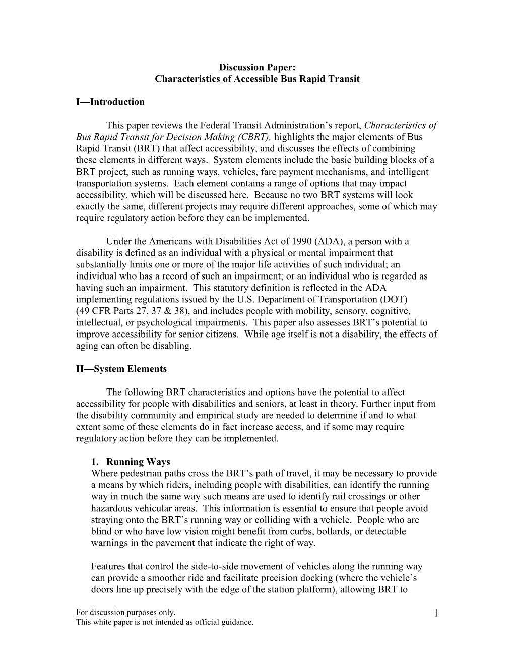 Characteristics of Accessible Bus Rapid Transit