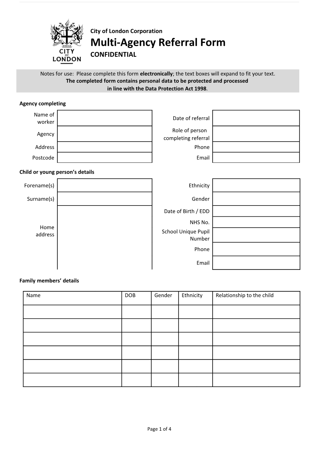 DRAFT ONLY - CAF Form for Use in West of Berkshire