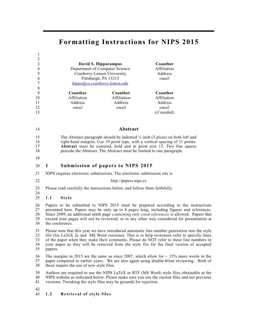 Formatting Instructions for NIPS -17