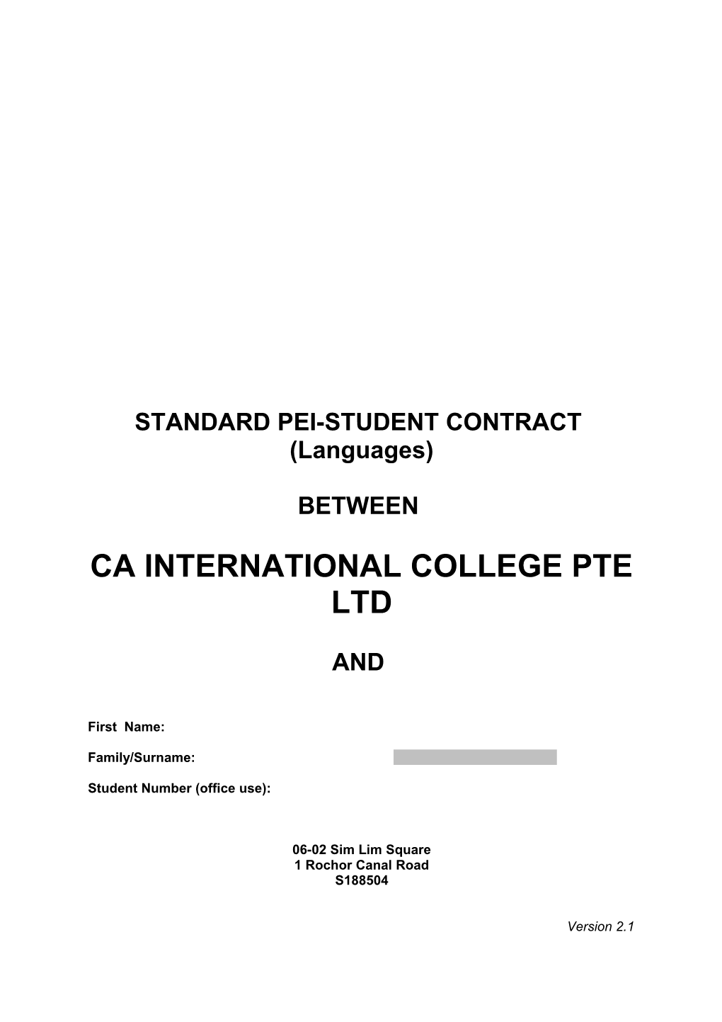 Standard Pei-Student Contract