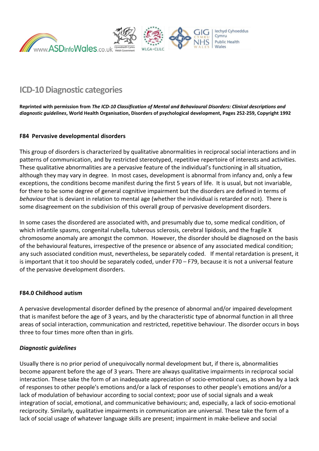 ICD-10 Diagnostic Categories