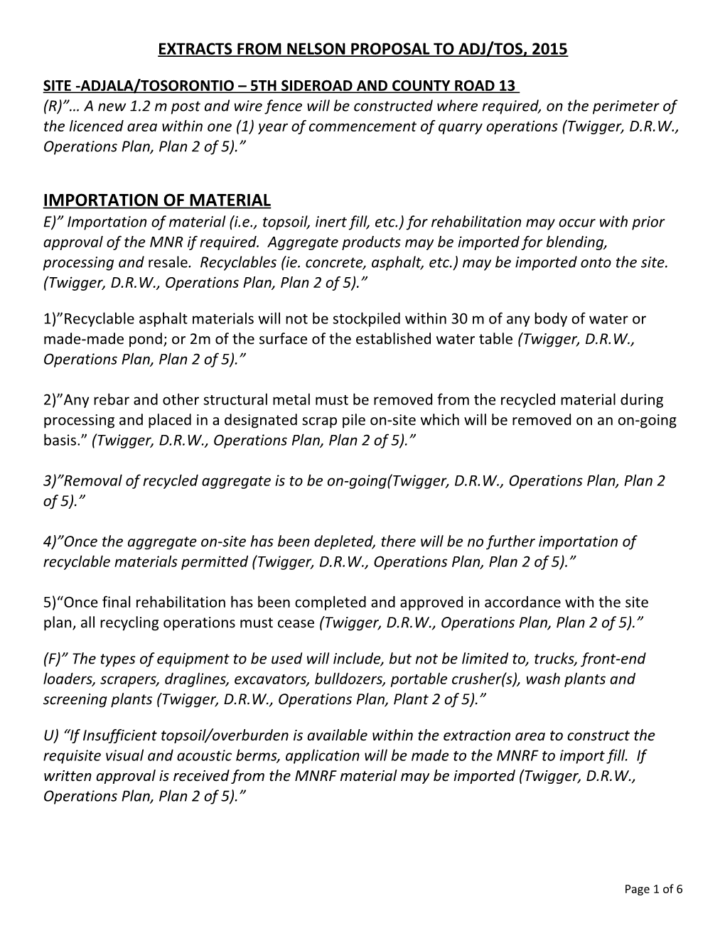 Extracts from Nelson Proposal to Adj/Tos, 2015