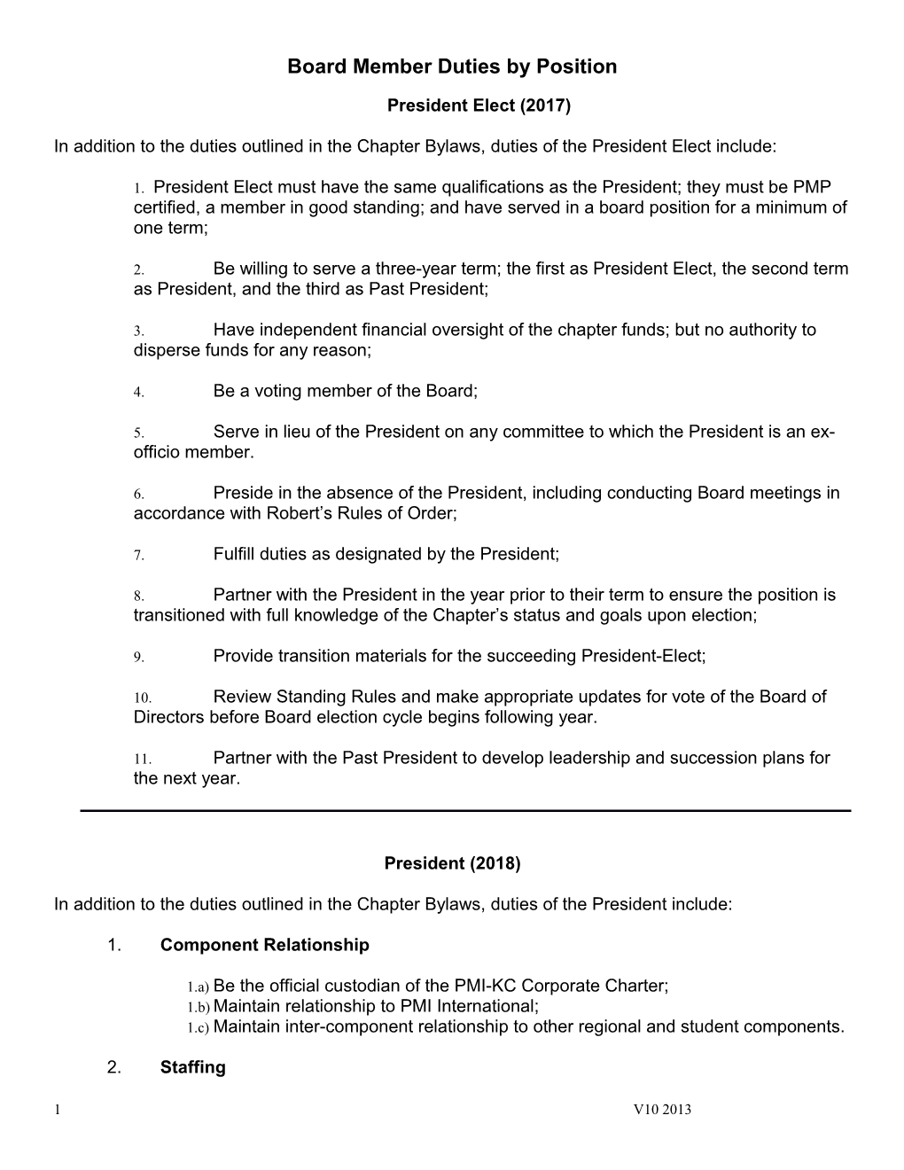 Board Member Duties by Position