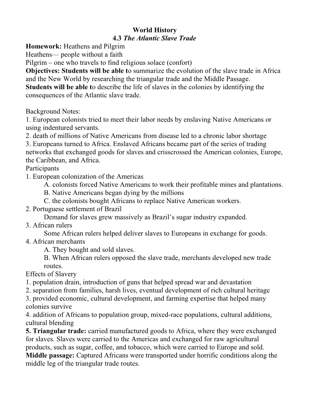 LESSON PLAN the Atlantic Slave Trade Pages 115 119