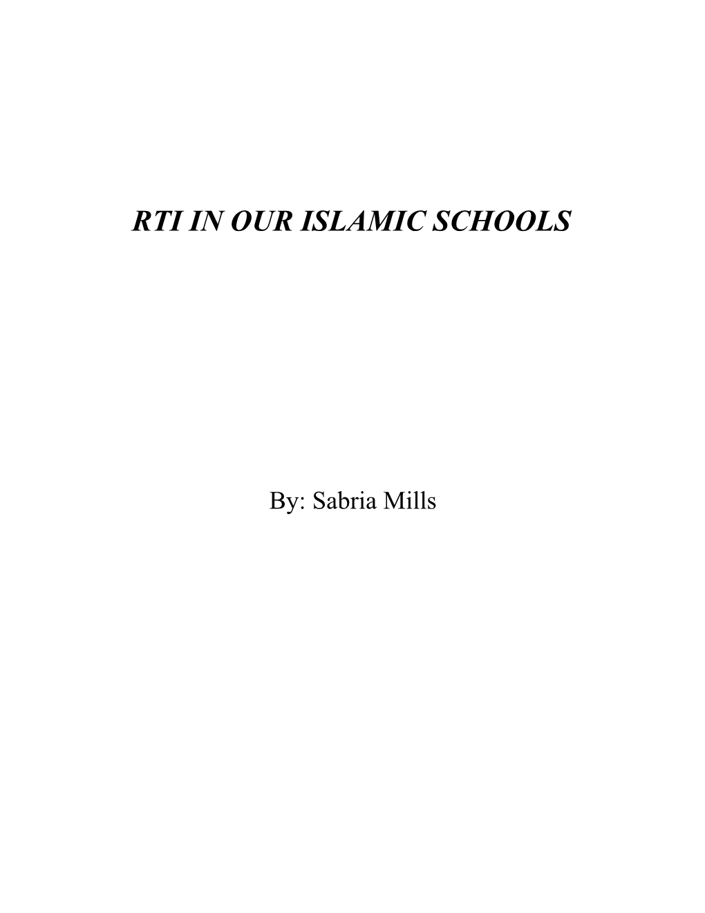 Rti in Our Islamic Schools