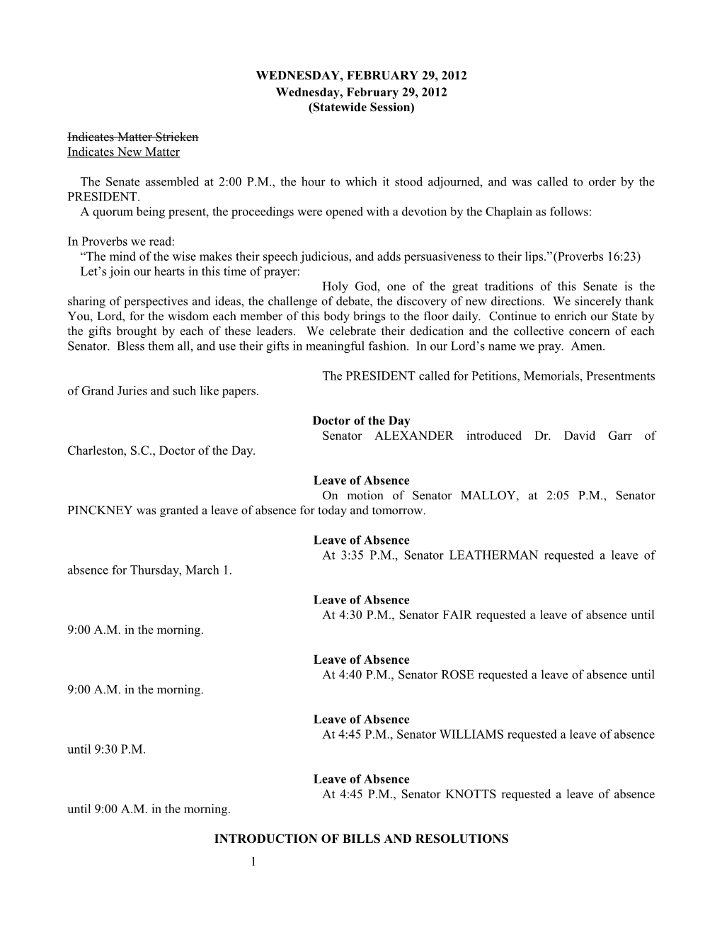Senate Journal for Feb. 29, 2012 - South Carolina Legislature Online