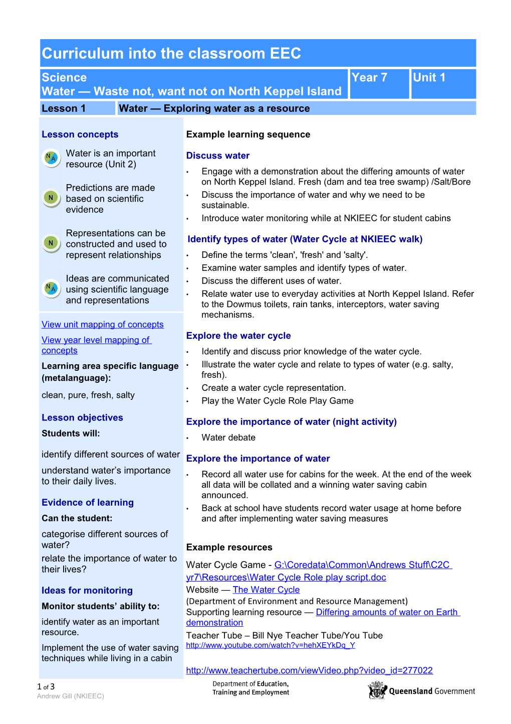 Example Learning Sequence