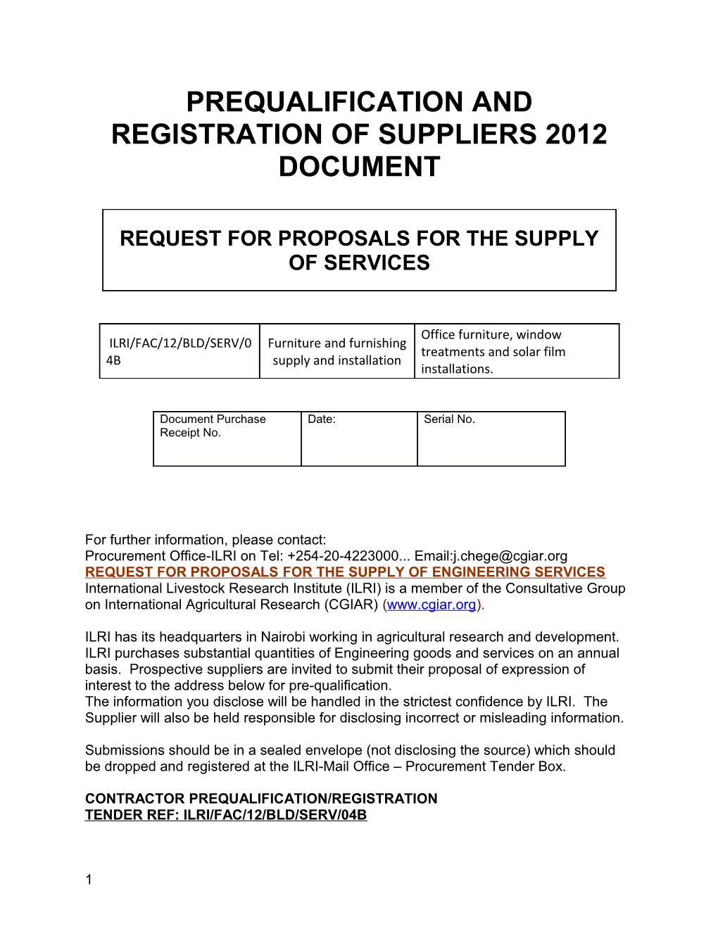 Prequalification and Registration of Suppliers 2012