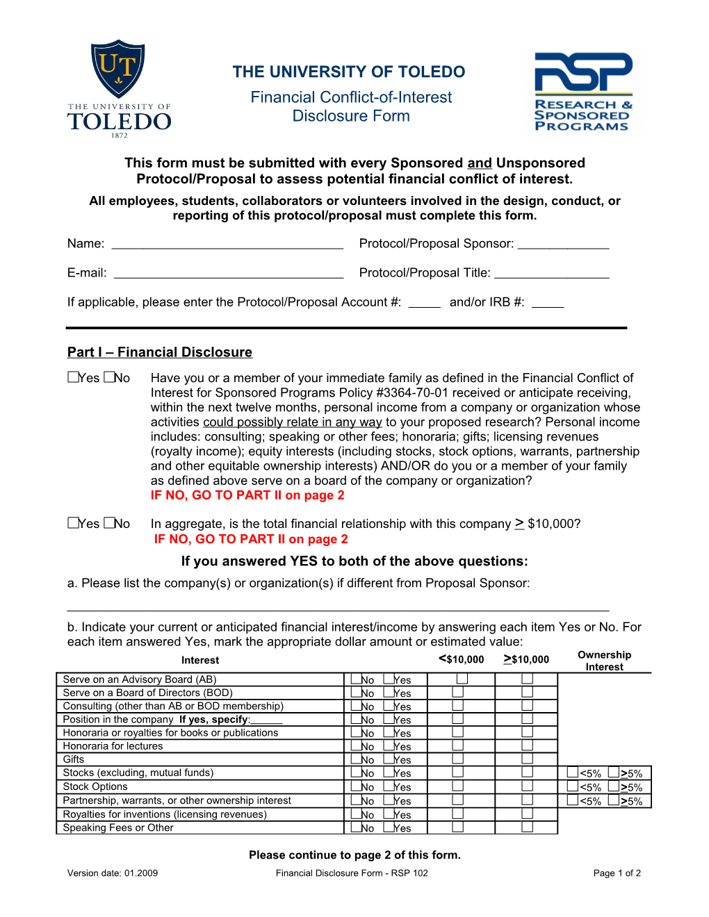 DRAFT Conflict of Interest Screening/Disclosure Form-1999-2000